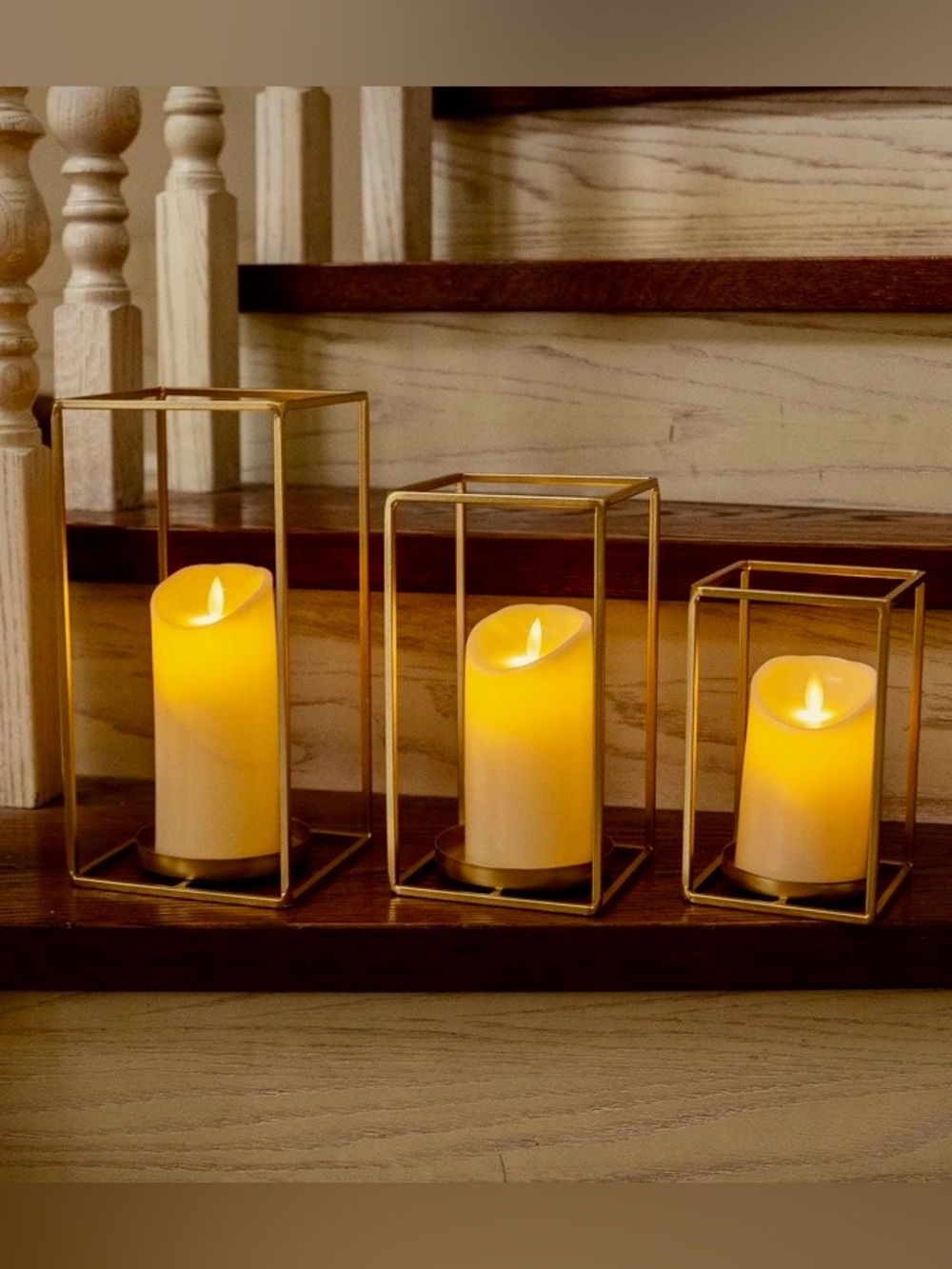 Gold Metal Lantern Candle Holders - Set of 3